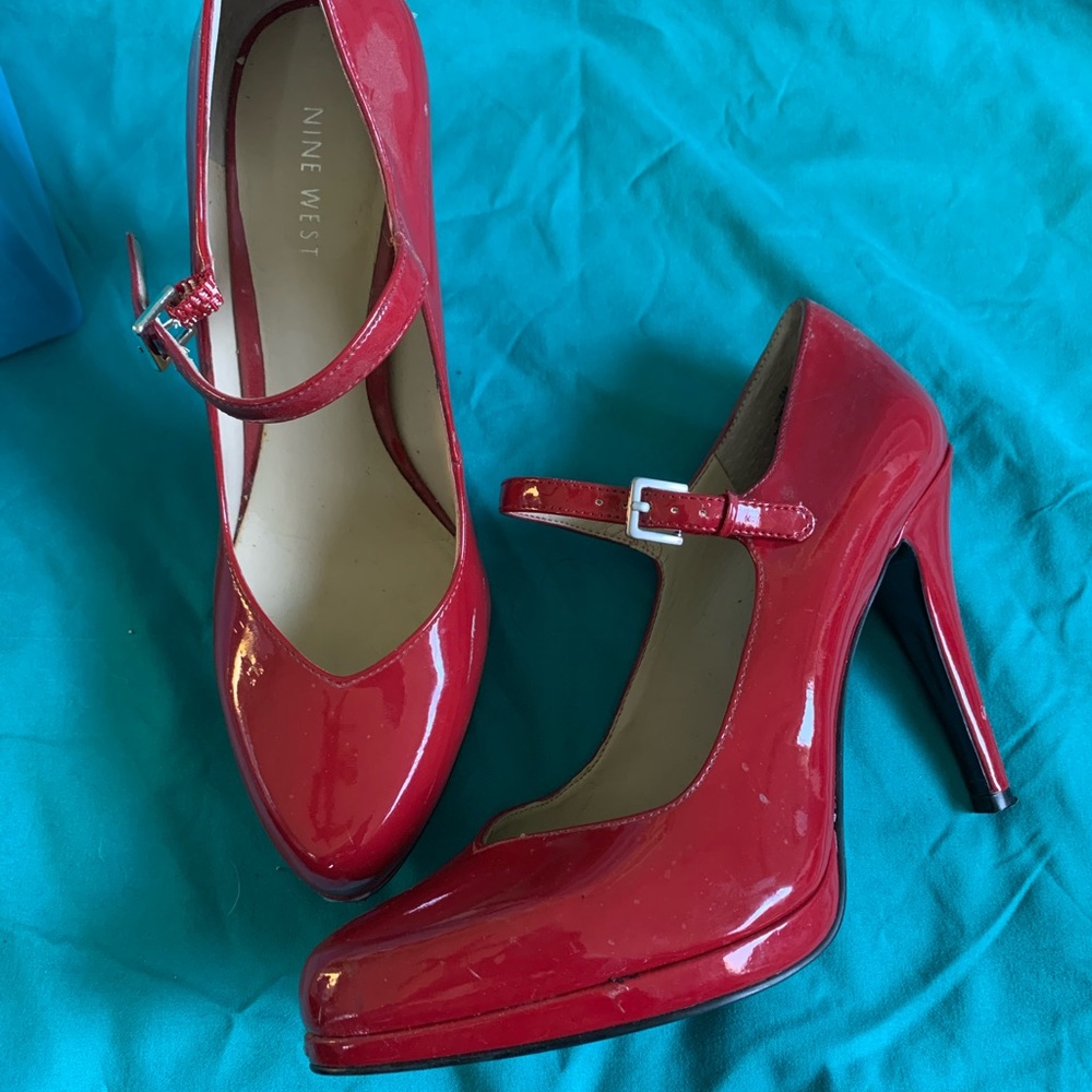Nine West Red Pumps with Strap: Size 8